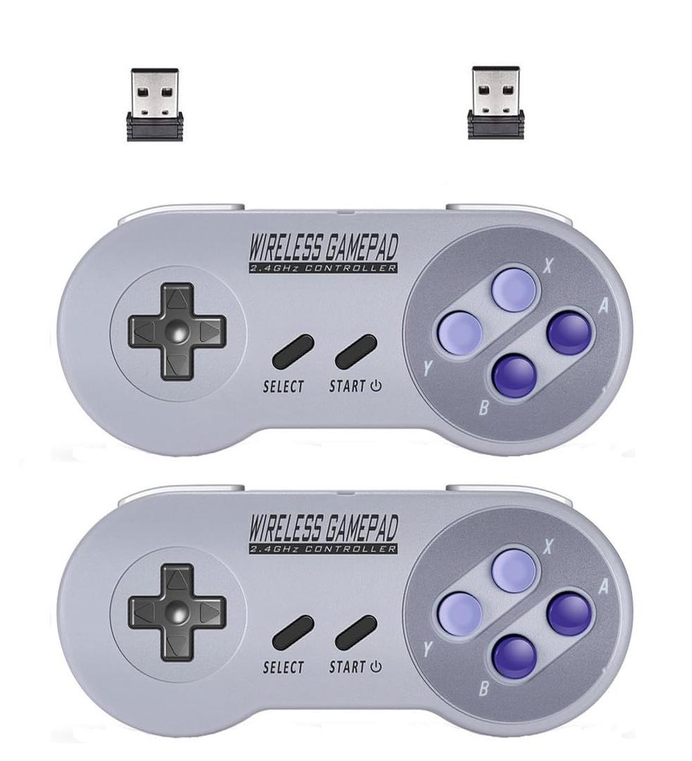 ZAMPAM 2 Pack 2.4GHz Wireless USB Controller Compatible with SNES Games & Nintendo Switch 1, Retro USB Gamepad for Windows PC, Mac, Linux, Raspberry Pi, RetroPie Classic Design, Plug & Play