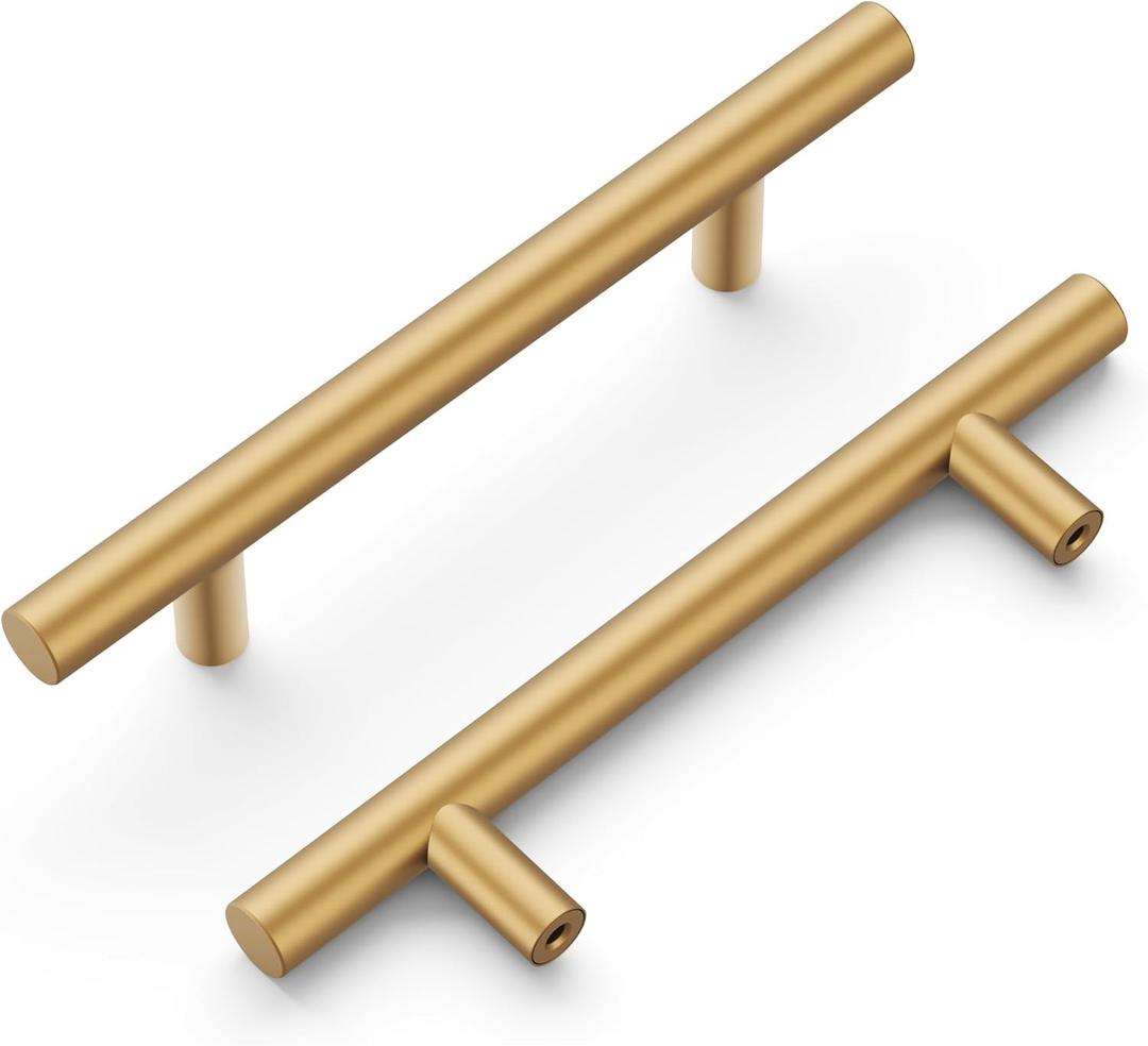 Hickory Hardware 10 Pack Kitchen Cabinet Handles, Drawer Pulls for Doors & Dresser Drawers, Hardware for Bathroom, 3-3/4 Inch (96mm) Hole Center, Brushed Brass, Heritage Collection Hickory Hardware 10 Pack Kitchen Cabinet Handles, Drawer Pulls for Doors & Dresser Drawers, Hardware for Bathroom, 3-3/4 Inch (96mm) Hole Center, Brushed Brass, Heritage Collection