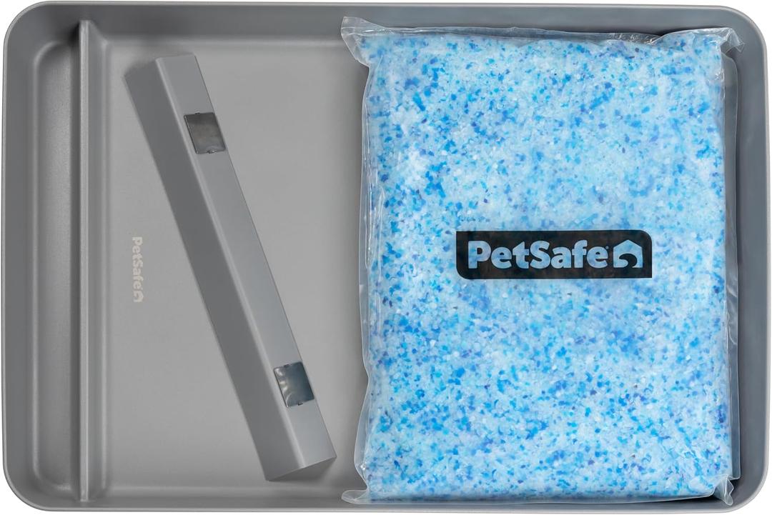PetSafe ScoopFree Official Stainless Steel Reusable Tray - Includes 4.3 lb. of Premium Non-Clumping Crystal Cat Litter, Fresh Scent