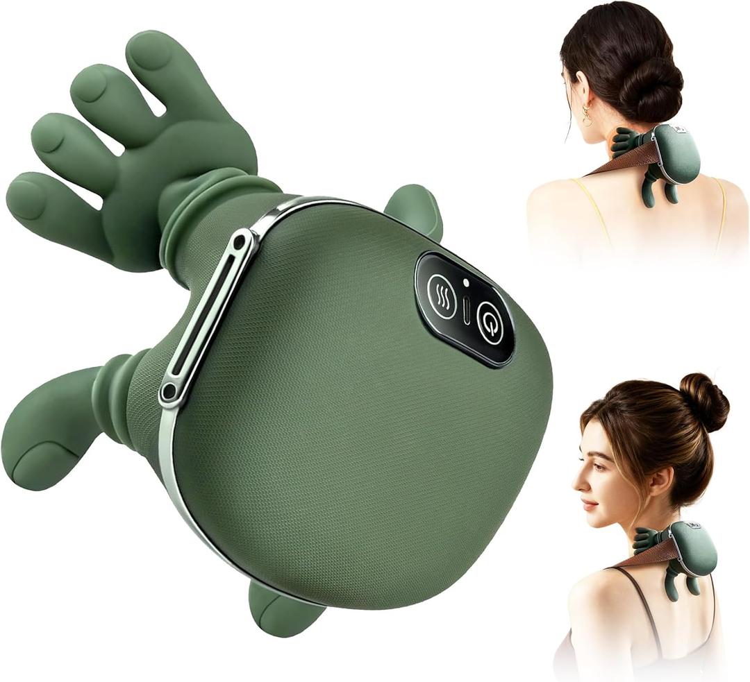 Neck Massager, Electric Neck and Back Massager with Heat, Simulated Human Hand Design Shoulder Neck Massage for Pain Relief and deep Tissue, Shiatsu Massage 4D Kneading, Gifts for Men Women (Green)