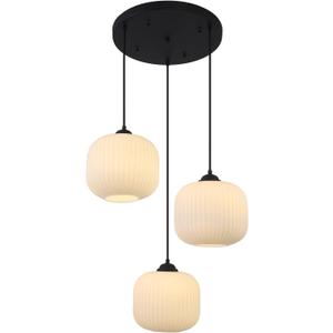 KCO Lighting Modern 3 Light Cluster Pendant Lighting Vintage Milk Glass Chandelier Light Fixture Black Contemporary Cluster Chandelier for Living Room Dining Room