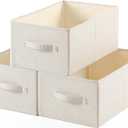 Linen Folding Storage Bins, 3 Pack Large Storage Baskets, Washable, Clothing Storage Bins with Handle, Closet Organizer for Storage Sweater,Sheets(Beige, 18"x11 x8)