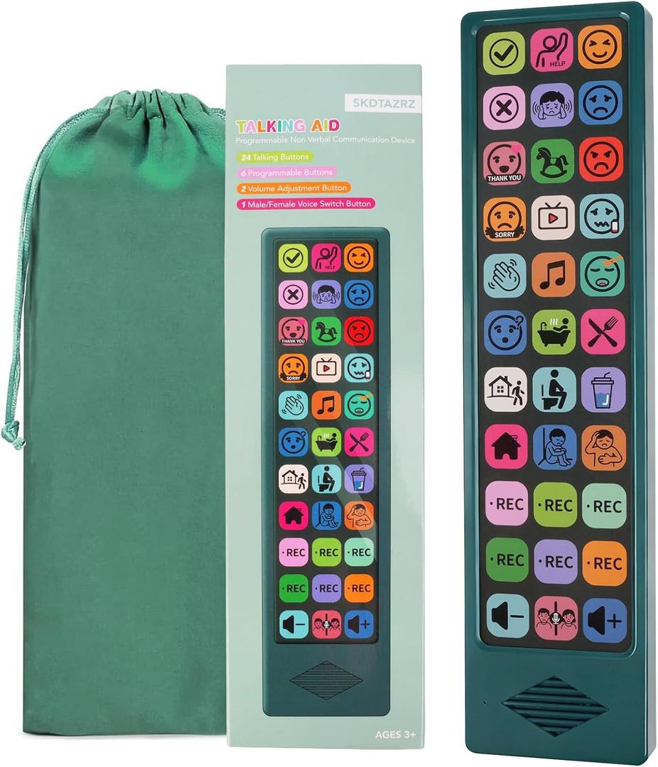 Skdtazrz AAC Device for Autism and Non Verbal Kids & Adults, 24 Pre-Installed Voice, 6 Record Buttons, Switchable Male/Female Voice, Communication Aid for Home & School