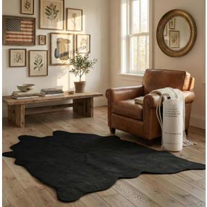 NativeSkins Faux Cowhide Rug  Black (Medium) | 4.3ft x 5.7ft | Cow Print | Western Bedroom Decor | Hand-Cut, Faux Suede No-Slip Backing | Western Rug | Animal Print | Cow Hide
