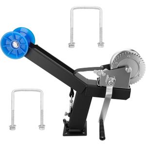 Boat Trailer Winch Stand with 1200LB Boat Winch Compatible with 3" W X 4" H Trailer Drawbar, Up/Down Adjustable Boat Winch Mounts, Boat Trailer Winch Post with Roller, Black