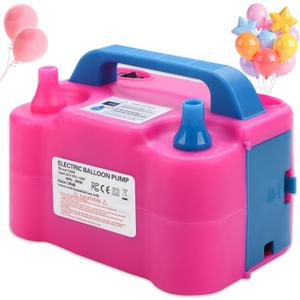 Balloon Pump Electric,110V 600W Balloon Blower Inflator Dual Nozzle Air Pump Balloons Inflator for Decoration, Party, Sport,Gifts:2 Balloon Tying Tools (Red)