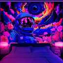 AtawLege Blacklight Astronaut Tapestry Hippie Eyes UV Reactive Flowers Plants Neon Galaxy Space Wall Hanging for Bedroom (70.9 x 92.5 inches)
