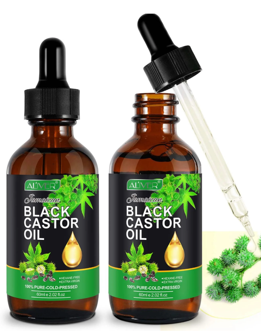 Jamaican Black Castor Oil, Cold Pressed Unrefined Massage Oil for Body, Hair, and Skin, with Eyelash & Eyebrow Brush
