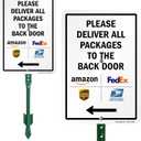 SmartSign 10 x 7 inch Please Deliver All Packages To The Back Door Left Arrow Yard Sign, 40 mil Laminated Rustproof Aluminum, 21.5 inch Tall Sign & Stake Kit, Multicolor