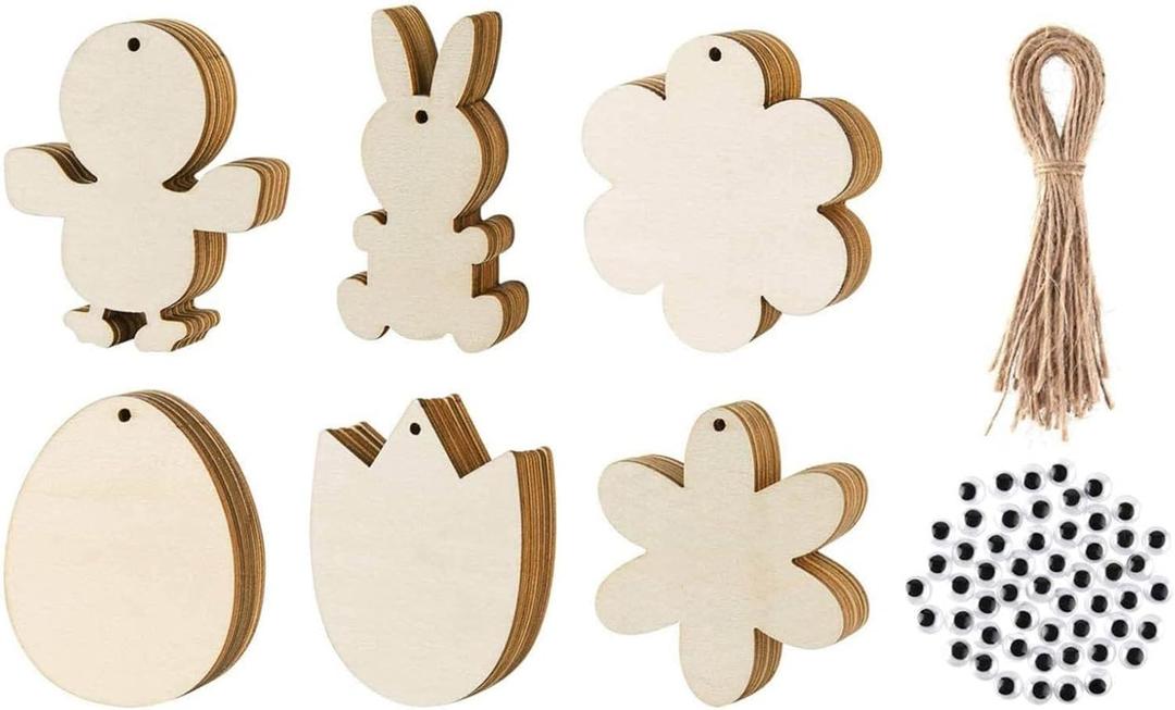 Soccer Ball Ornament Set 6pc Wooden Festival Pendant Easter Wooden Crafts Easter Egg Rabbit Party Decoration DIY Creative Easter Egg Pendant and Teal Christmas Decorations (Beige, One Size)