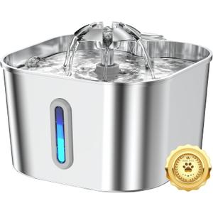 Cat Water Fountain Stainless Steel, 2.2L/74oz Cat Fountain with Quiet Pump, Automatic Pet Water Dispenser, Ideal for Multi-pet Homes, Fresh & Clean Water for Cats and Dogs