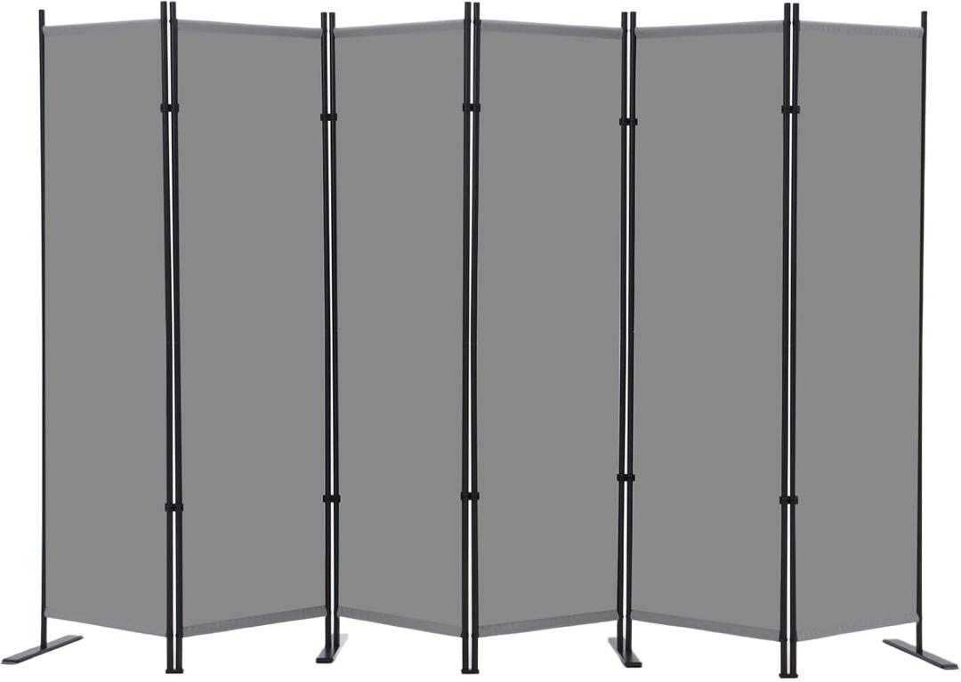 RANTILA 6 Panel Room Divider, 6 FT Folding Privacy Screen with Wide Feet, Freestanding Partition for Room Separation, Portable Room Divider Panel, 133" W x 71" H, Grey