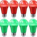 haraqi 8 Pack 9W (60W Equivalent) 120V E26 Base A19 LED Colored Light Bulb, Red Green LED Lights for Party Christmas Decor and Halloween Lighting