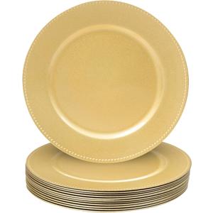MAONAME 13" Gold Charger Plates Set of 12, Round Charger for Dinner Plates, Plate Chargers with Beaded Rim, Plastic Table Chargers for Wedding, Party
