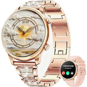 Hwagol Smart Watches for Women Android Phones iPhone Compatible(Bluetooth Call),1.39'' Round Fitness Tracker Heart Rate/Sleep Monitor,100+Sport Modes Pedometer