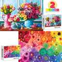 1000 Pieces Flower Puzzles for Adults, 2 Pack Colorful Flowers Jigsaw Puzzles, Spring Plants Rose Daisy Blooms Challenging Funny Puzzles for Friends Family Activity Game Nights Gifts
