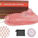 African Net Sponge Authentic African Exfoliating Net Sponge with Knots Real Sapo Sponge with Handles Afro Scrub Net Bath Cloth for Shower (Pink)