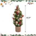 Small Christmas Tree with Red Berries Balls in Brown Pot, 17.7 inch Snow Frosted Artificial Mini Christmas Tree, Flocked Christmas Artificial Pine Tree in Tin Planter Christmas Decor