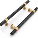Haliwu 10 Pack Black Cabinet Pulls, Black&Gold Cabinet Handles, Barrel Cabinet Handles Drawer Pulls Kitchen Cabinet Hardware,5 inch Gold Pulls Hardware