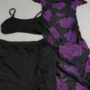 Mojessy Sheer Dress for Women Sexy Short Sleeve Ruched Mesh Bodycon Dress Adjustable Strap Top Mini Skirt 3 Piece Outfits Set (Small, Purple)