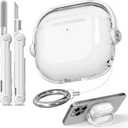 Safety Lock for Airpods 4 Case,TPU Clear Cases for Apple Airpods 4 USB-C with Cleaner Kit, Drop Protection Airpods 4 Case Cover for Men for Women with Lock and Keychain,Clear+White