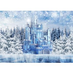 7x5FT Winter Castle Photography Backdrop - Ice & Snow White World, Blue Ice Forest Wonderland - Christmas Party Supplies F108