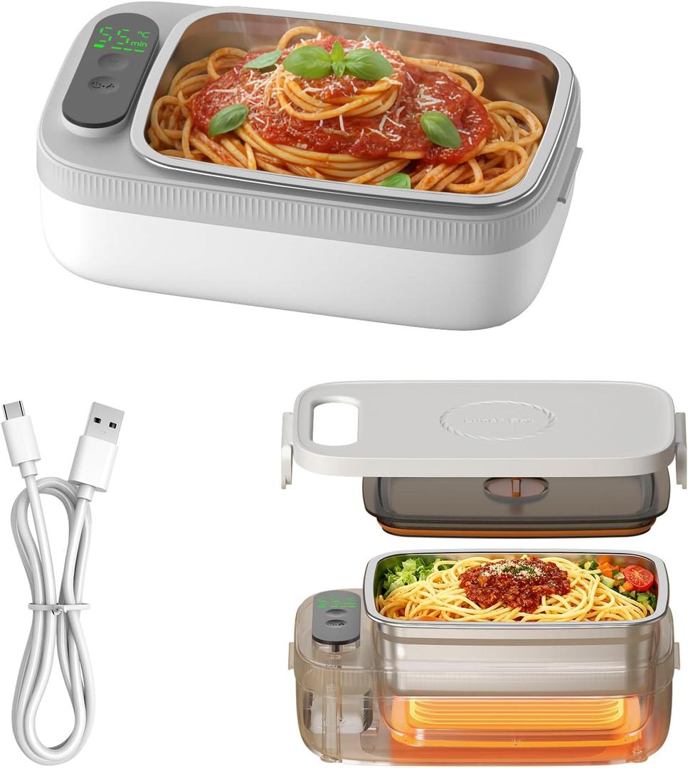 Radio Heater Lunch Box Rechargeable Portable Food Warmer with Digital Display and Keep-Warm Function 1L Large Capacity Food Warmer Ideal for Office Camping Travel