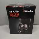 Mueller 12-Cup Drip Coffee Maker - Borosilicate Carafe, Auto-Off, Reusable Filter, Anti-Drip, Keep-Warm Function, Clear Water Level Window Coffee Machine, Kitchen Essentials & Accessories (Black)
