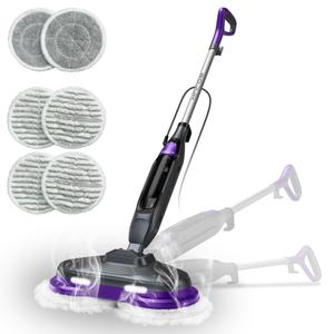 BOJUK Scrub & Steam Mop with Rotating Mop Pads, 4 Cleaning Modes & LED Headlights, 6 Scrub Pads, Large Tank, Swivel Steering, All-in-One Hard Floor Cleaner