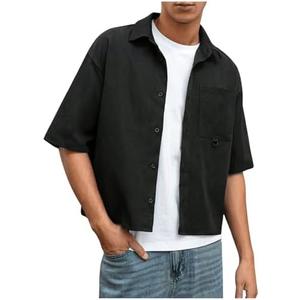 GORGLITTER Men's Cropped Shirt Button Bown Short Sleeve Casual Collar Neck Summer Shirts Crop Top Medium