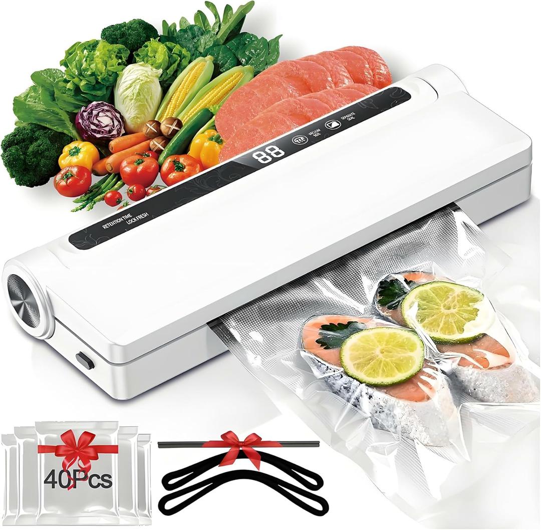 Vacuum Sealer for homeuse Automatic small vacuum sealer with 210mm extended seal with 40 Vacuum Bags+3 Sealing Strips Food Saver Vacuum Sealer Machine ABS Material for homeuse
