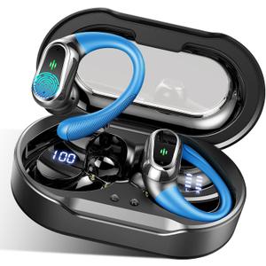 Wireless Earbuds, 2025 Bluetooth 5.4 Headphones Sport, Bluetooth Earbuds with ENC Noise Canceling Mic, 50H Stereo Wireless Headphones IP7 Waterproof with Earhooks, Dual LED Display for Workout/Running