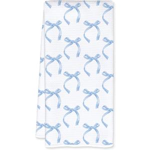 Coquette Blue Bow Kitchen Towels, Preppy Girly Bow Dish Tea Towels for Kitchen Decor, Trendy Aesthetic Blue Preppy Hand Towels for Bathroom, Coquette Bathroom Decor, 16x24 Inch