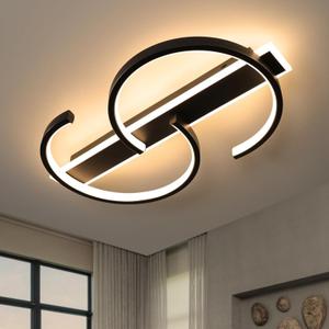 23.6" LED Ceiling Light, 2 Rings Design Flush Mount Ceiling Light with Remote Control, 55W Matte Black Dimmable 3000-6000K, Modern Light fixtures Ceiling for Bedroom Living Room Dining Room, 23.6in