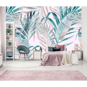 Tropical Pink Palm Leaf Wallpaper Girls Bedroom Colorful Plant Leaves Wall Mural Living Room (Not Peel and Stick) (170" x 110", Art Wall-75)