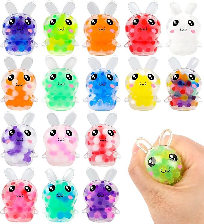 16 Pcs Easter Bunny Mini Squeeze Ball Toys Stress Balls Squishy Toys Easter Eggs Stuffers Easter Egg Fillers Easter Fidgets for Kids Girls Toddlers Gifts Party Favors