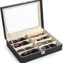 CO-Z Leather Multi Sunglasses Organizer for Women Men, Eyeglasses Eyewear Display Case with 8 Slots, Jewelry Watch Organizer, Sunglasses Jewelry Collection Case, Sunglass Glasses Storage Holder Box (Black)