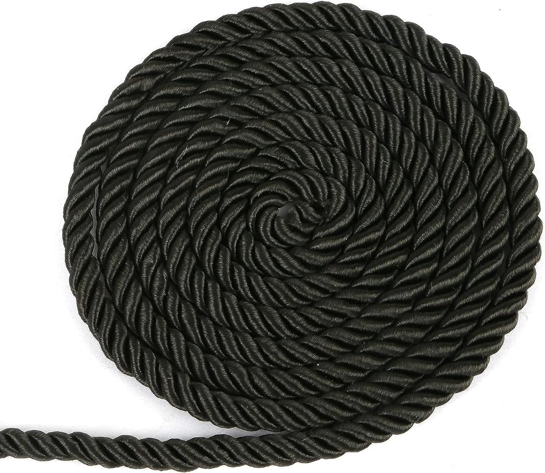 BEL AVENIR 6mm 16Yards Twisted Cord Rope Trim Craft Decorative Nylon Rope Handmade Cording for Sewing Crafts Upholstery Home Dcor (Black) BEL AVENIR 6mm 16Yards Twisted Cord Rope Trim Craft Decorative Nylon Rope Handmade Cording for Sewing Crafts Upholstery Home Dcor (Black)