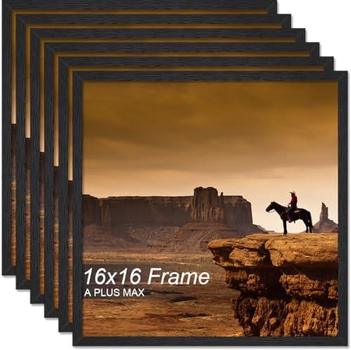 A PLUS MAX Square 16x16 Frame Set of 6, Black Engineered Wood Picture Frame for 16 x 16 Picture Poster Photo, Light Weight 16by16 Frame with Wood-grain for Wall - 6 Pack/Black/16 x16