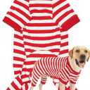 Dog Christmas Pajamas for Large Dogs, Cotton Thermal Dog Pjs Jumpsuit with Cover Legs Christmas Puppy Clothes, Striped Onesie Suit for Small Medium Large Dogs (XXX-Large, Red white)