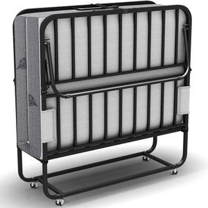 75X46 Folding Bed with Mattress Twin XL 5" Memory Foam for Adults Rollaway Portable Foldable Guest Student Extra Bed with Side Pocket, Sturdy Metal Slats Frame on Wheels Fold Up Space-Saving