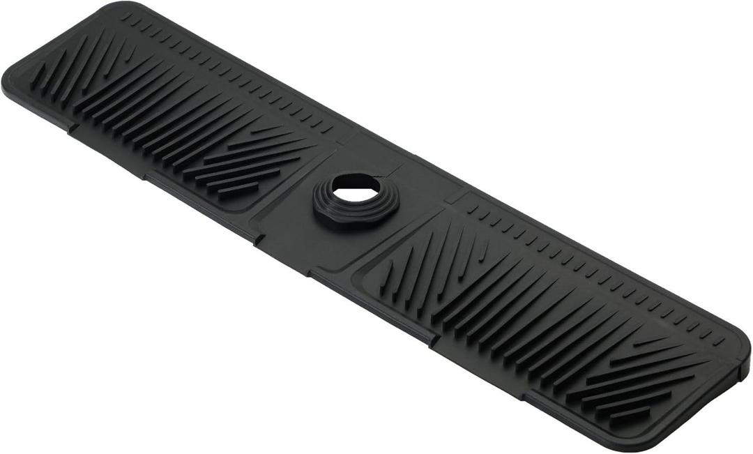 23.8 x 5.5in Silicone Faucet Mat for Kitchen Sink, Sink Protector Splash Guard Drip Catcher Tray, Soap Sponge Holder Drying Mat, Fits Faucet Base 2.3in (Black)