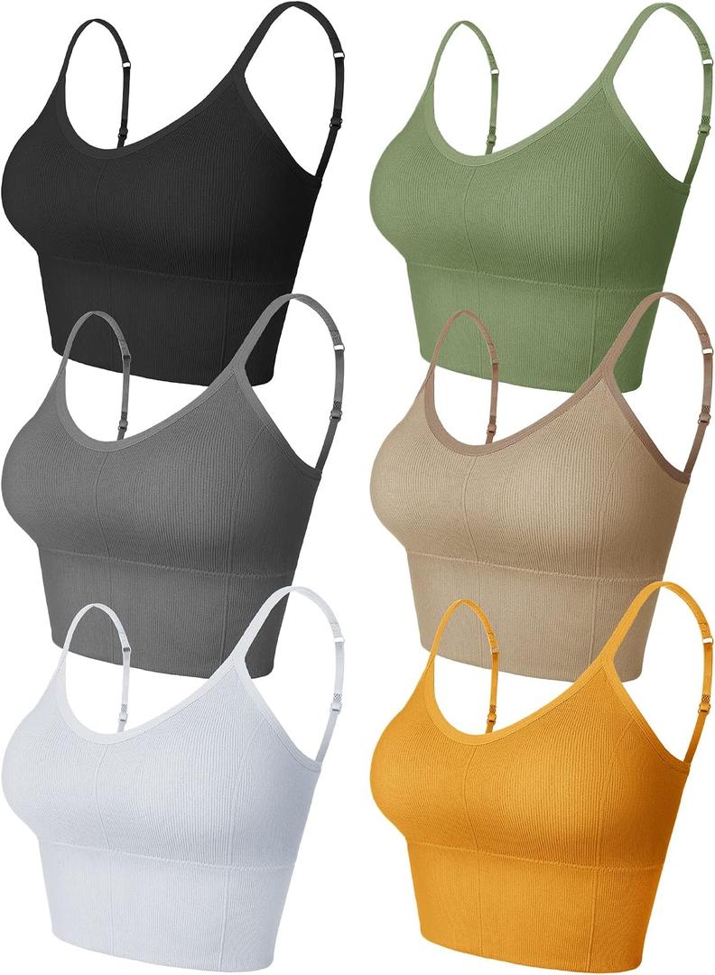 Geyoga 6 Pieces Sleep Bra Bralettes for Women with Support Crop Tank Top Cami Bra Padded Bralettes with Adjustable Straps (XS)