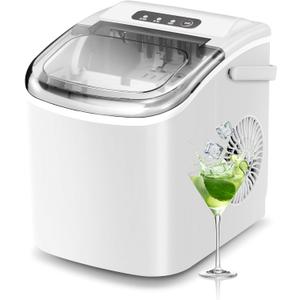 NicBex Ice Makers Countertop, Ice Machine Maker Countertop with Self-Cleaning, 26Lbs/24H,9 Cubes in 6 Mins, 2 Sizes of Bullet Ice, Portable Ice Maker Machine with Ice Scoop/Basket for Home Kitchen, White (26 Lbs/24H, White)