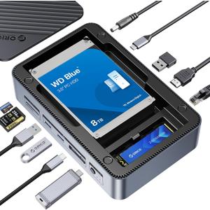 ORICO 12-in-1 USB C Hub with M.2 + SATA 2.5/3.5 SSD/HDD Enclosure, USB C to HDMI Adapter 4K@60Hz,10Gbps USB A/USB C Data Ports, USB C Docking Station for Windows/mac OS D35M2