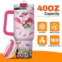 Red Steel Women Adults For Coffee Flower Tumblers Stainless Rose Simple Handle Quartz, Tumbler 40 Oz With Handle Lid And Straw, Funny Flamingo Tropical Floral, Flamingo Gifts