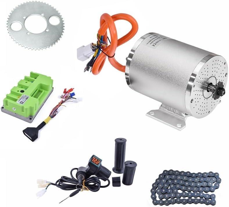 72V 3000W Brushless Motor with Temperature Sensor 6mm Phase Wires Electric Scooter Motor 80A Fardrive Controller T8F Chain for Electric Go Kart Kit (3KW with Bracket)
