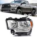 LH Chrome Halogen Interior Headlight Fit for 2019-2024 Dodge Ram 2500 3500 Head lamp With Bulbs Left Driver Side CH2502334 68360177AE 68360177AD