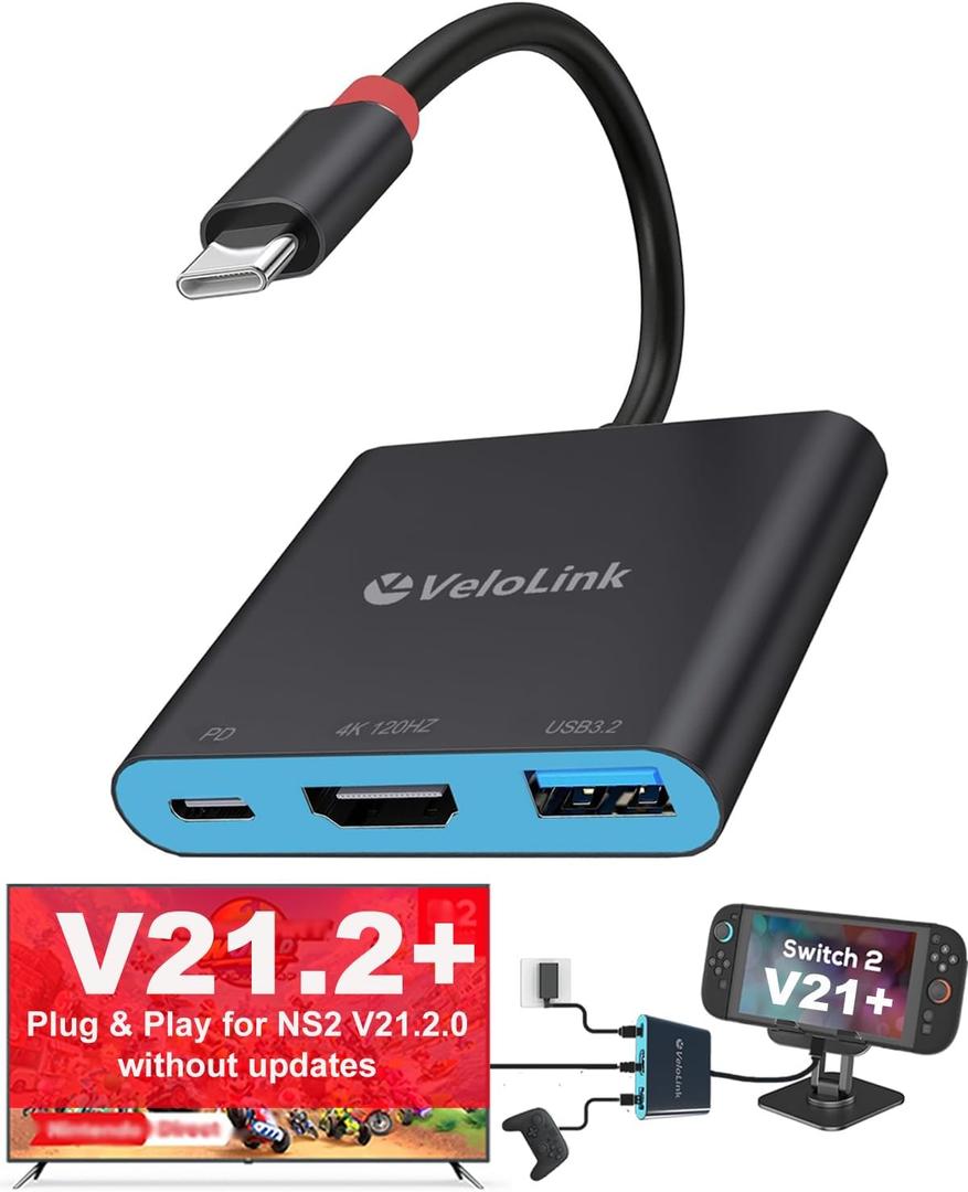 Switch 2 Dock for Nintendo Switch 2 Plug & Play for Latest V21, Switch 2 Portable Dock with HDMI 2.1/PD/USB A 3.2 Compatible with Nintendo Switch 2/Rog Ally/steam Deck/Laptop/MacBook