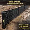 Wire Backed Silt Fence 100' x 36" with 24" 14-Gauge Wire Mesh (4"x4" Openings), Heavy-Duty Erosion Control Barrier for Construction Sites, Landscaping & Stormwater Management, Black